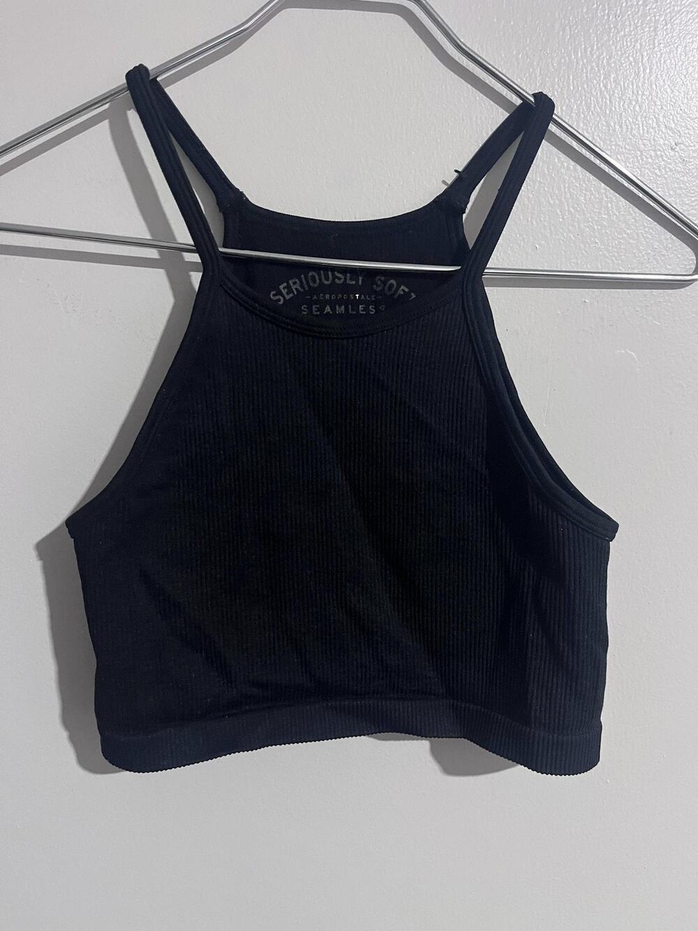 Aeropostale Tank Womens M Black Cropped Tagless Stretch High Neck Activewear